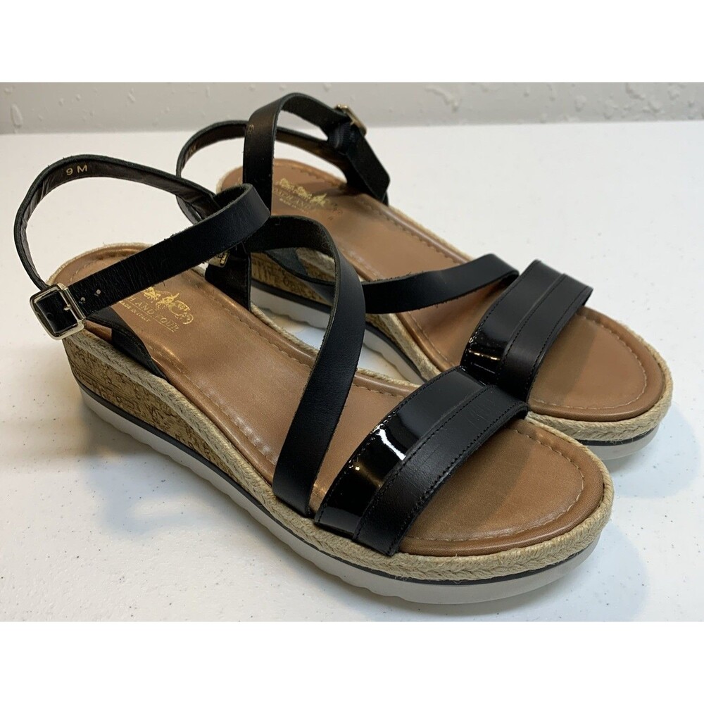 Coach and Four Banno Wedge Sandals Women’s 9 Black Strappy Slingback Platform - Picture 9 of 11